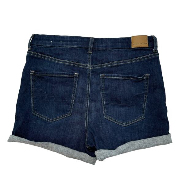 AMERICAN EAGLE Curvy Hi-Rise Shortie Cuffed Short Size 12 Denim Cutoff Dark Wash - Picture 2 of 7